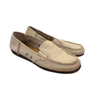 Aerosoles Frayed Canvas Slip-On Loafers Cushioned Sole Beige 6M